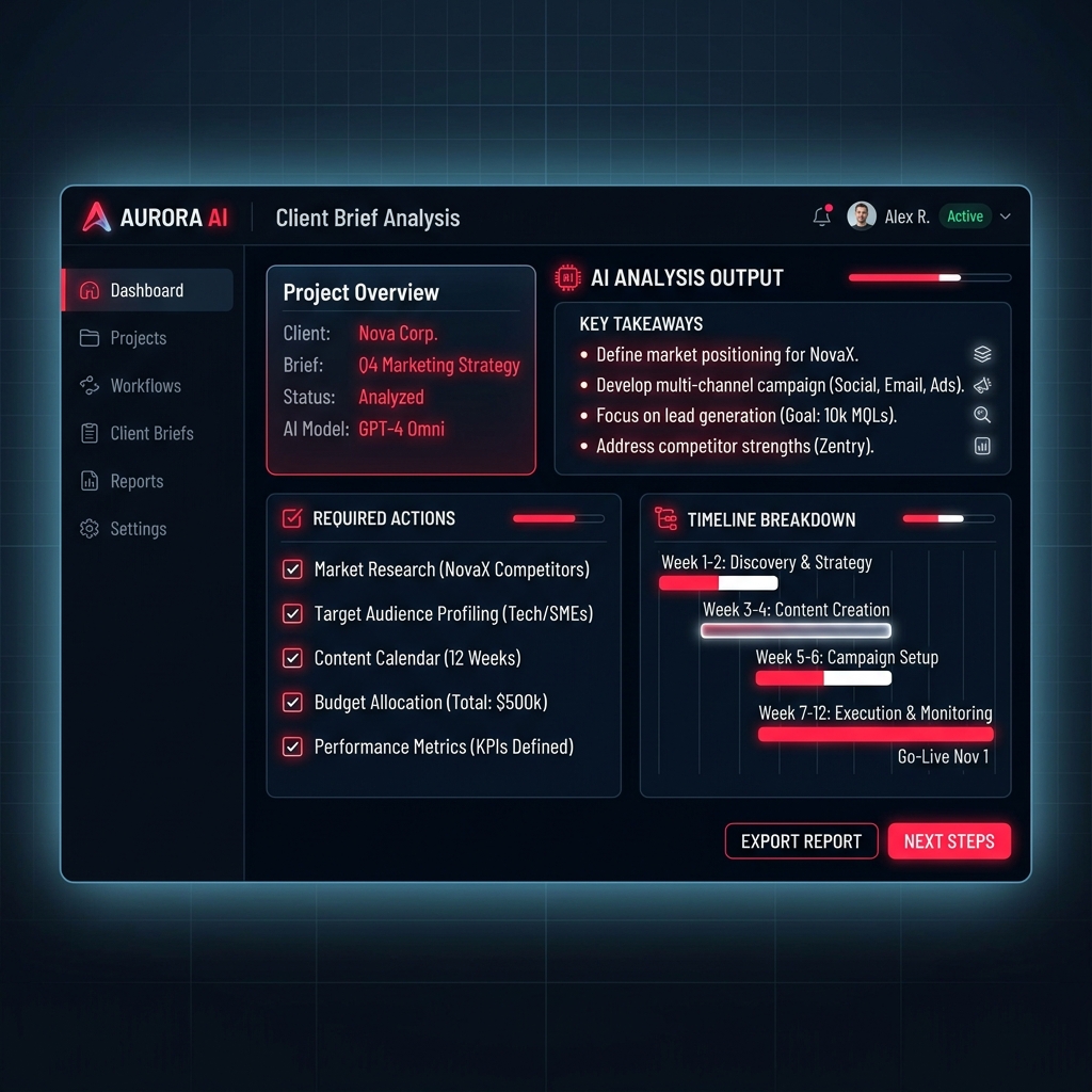 ChatGPT client brief workflow dashboard