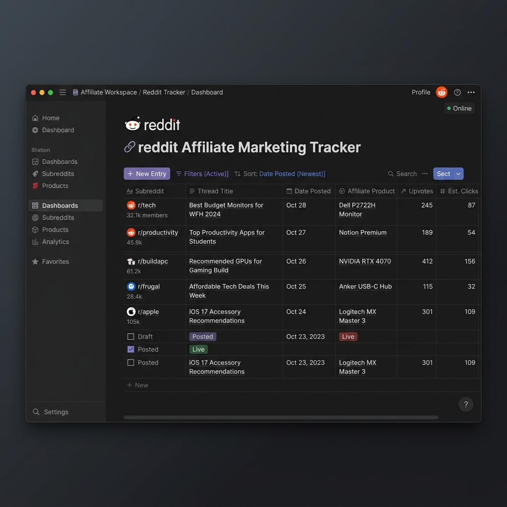 Notion affiliate tracking dashboard